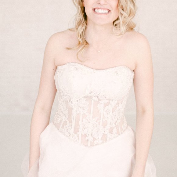 Pale Blush Pink Dress Prom Corset Ivory Flowers 6 - Picture 6 of 13